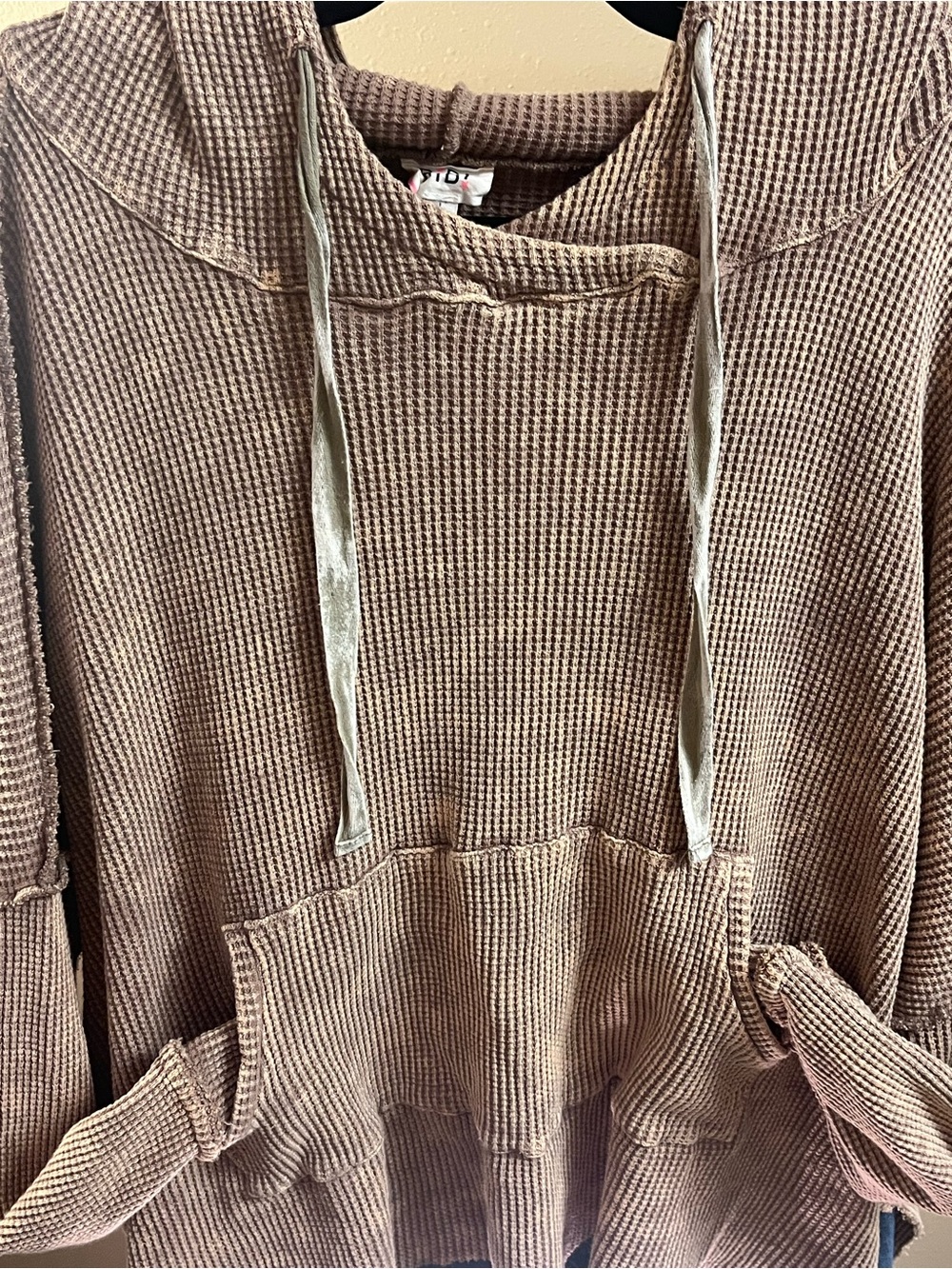 NWOT BiBi Cozy Waffle-Knit Hooded Sweater in Taupe - Picture 2 of 14
